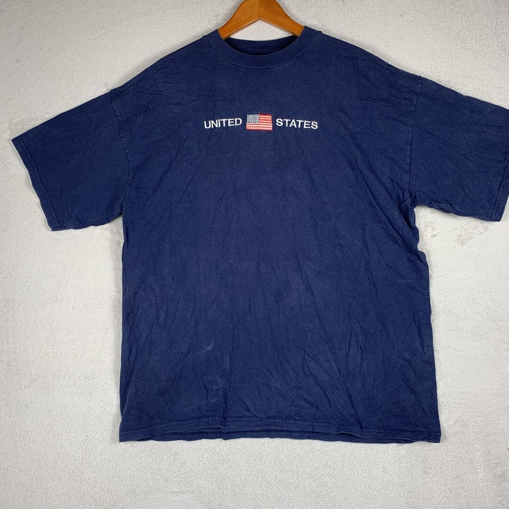 Vintage USA Shirt Mens 2XL Blue United States Flag Embroidered Patriotic OVB 90s